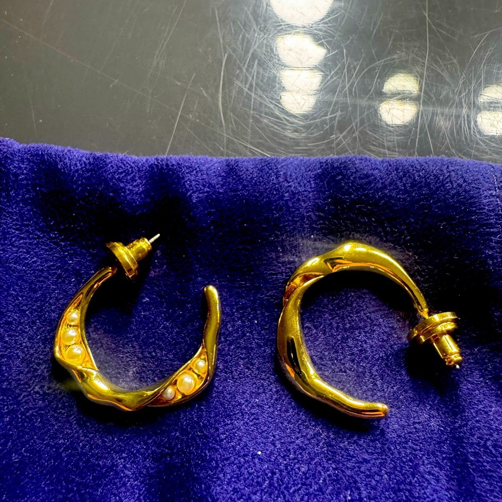 Tory Burch Gold Earrings with Pearl Details